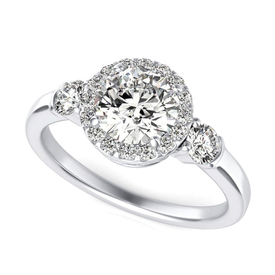Three Stone Halo Engagement Ring - Jewelry Exchange Center
