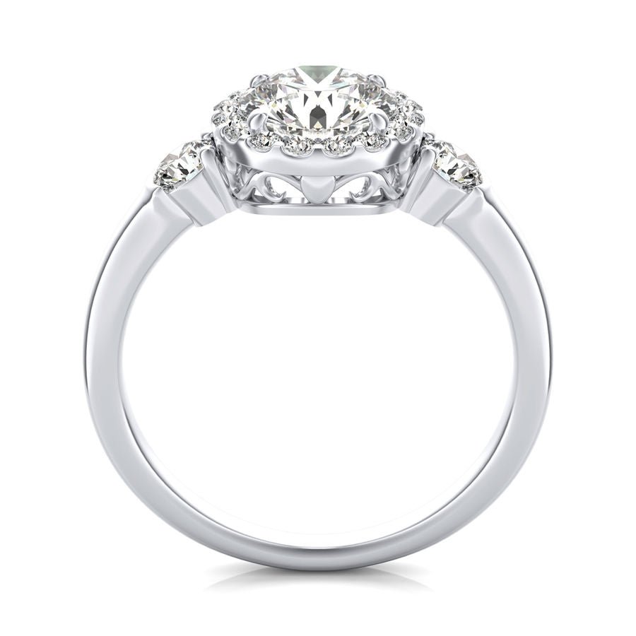 Three Stone Halo Engagement Ring - Jewelry Exchange Center