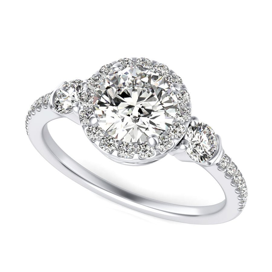 Three Stone Halo Engagement Ring - Jewelry Exchange Center