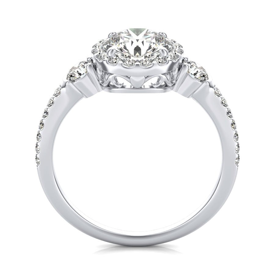 Three Stone Halo Engagement Ring - Jewelry Exchange Center
