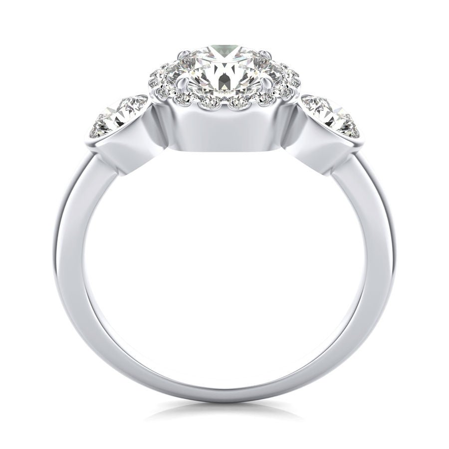 Three Stone Halo Engagement Ring - Jewelry Exchange Center