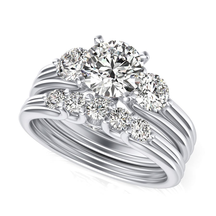 Three Stone Engagement Ring With Matching Band - Jewelry Exchange Center