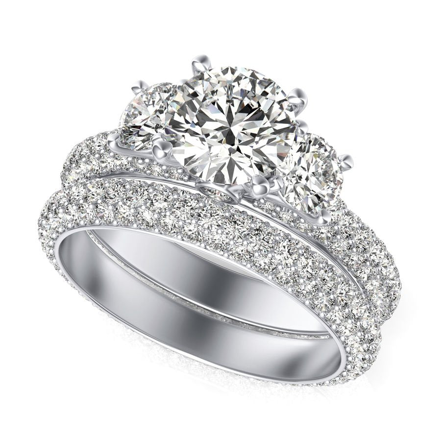 Three Stone Engagement Ring With Matching Band - Jewelry Exchange Center