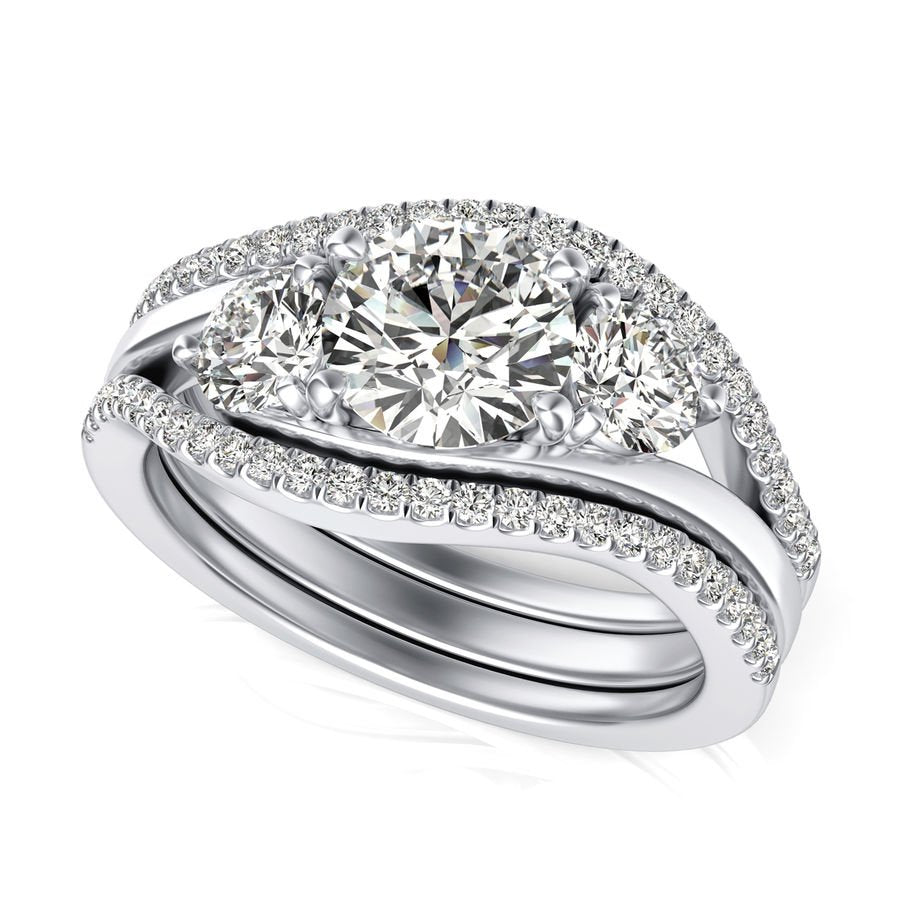 Three Stone Engagement Ring With Matching Band - Jewelry Exchange Center