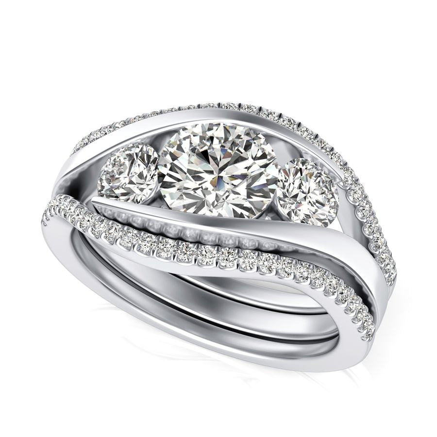 Three Stone Engagement Ring With Matching Band - Jewelry Exchange Center