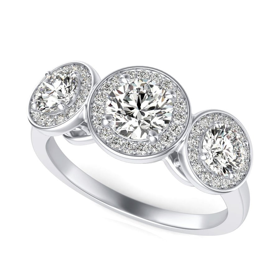 Three Stone Halo Engagement Ring - Jewelry Exchange Center