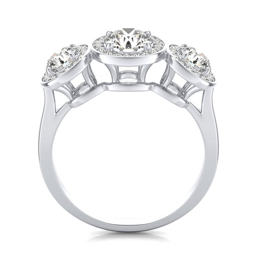 Three Stone Halo Engagement Ring - Jewelry Exchange Center