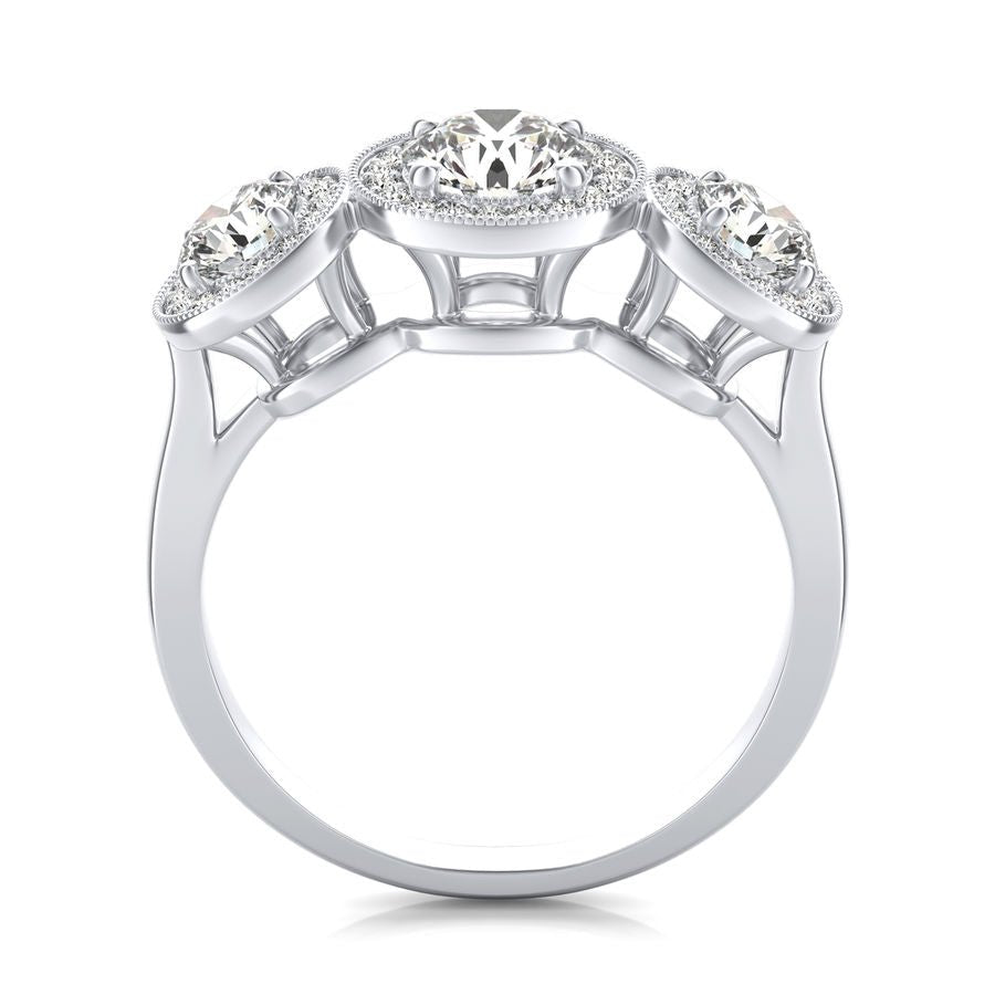 Three Stone Halo Engagement Ring - Jewelry Exchange Center