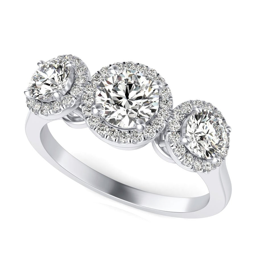 Three Stone Halo Engagement Ring - Jewelry Exchange Center