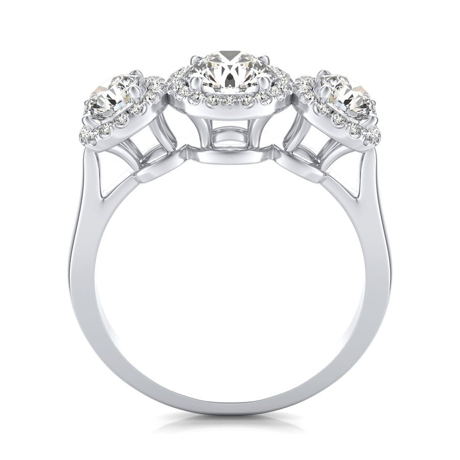 Three Stone Halo Engagement Ring - Jewelry Exchange Center