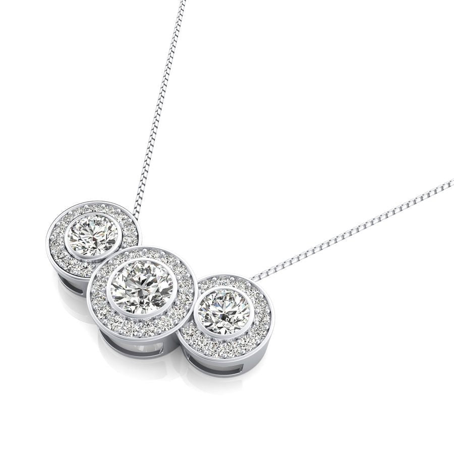 Three Stone Halo Pendant - Jewelry Exchange Center