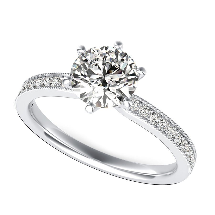 Classic Engagement Ring With Milgrain Pave Side Stones - Jewelry Exchange Center