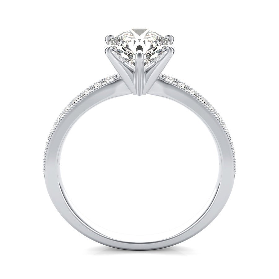 Classic Engagement Ring With Milgrain Pave Side Stones - Jewelry Exchange Center