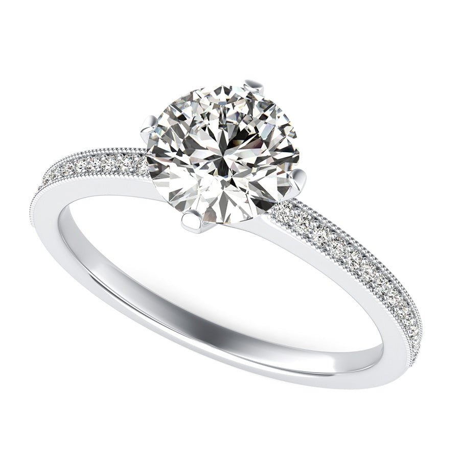 Classic Engagement Ring With Milgrain Pave Side Stones - Jewelry Exchange Center