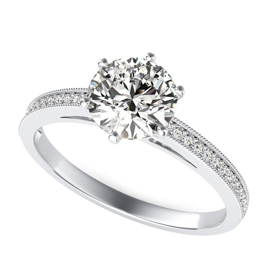 Cathedral Engagement Ring With Milgrain Pave Set Side Stones - Jewelry Exchange Center