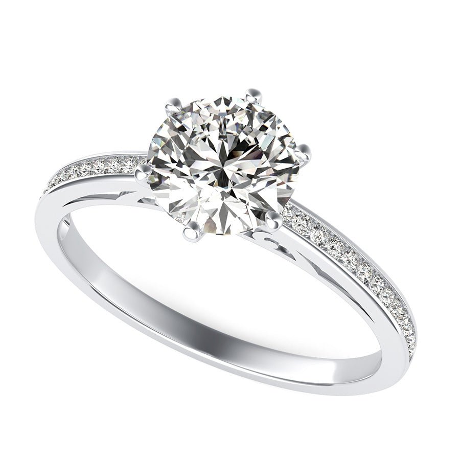 Cut Through Scroll Engagement Ring With Channel Set Side Stones - Jewelry Exchange Center