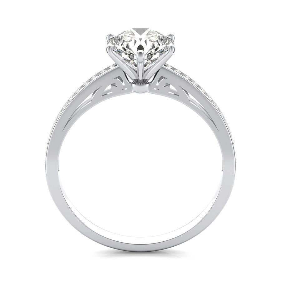 Cut Through Scroll Engagement Ring With Channel Set Side Stones - Jewelry Exchange Center