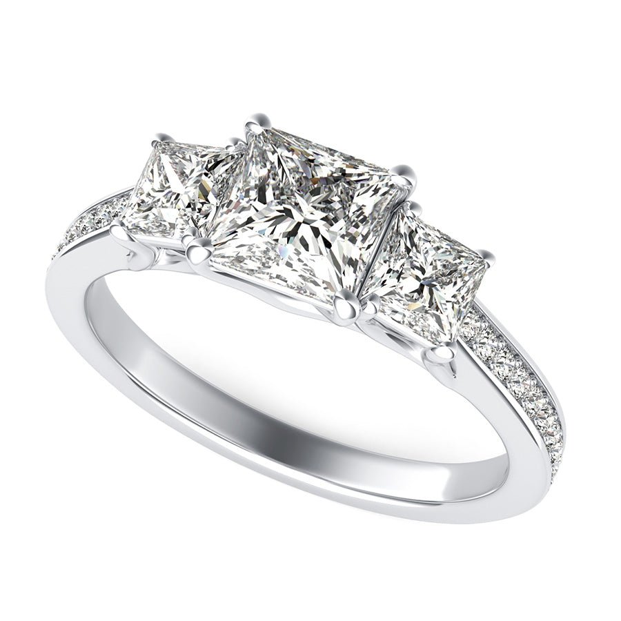 Three Stone Trellis Engagement Ring - Jewelry Exchange Center