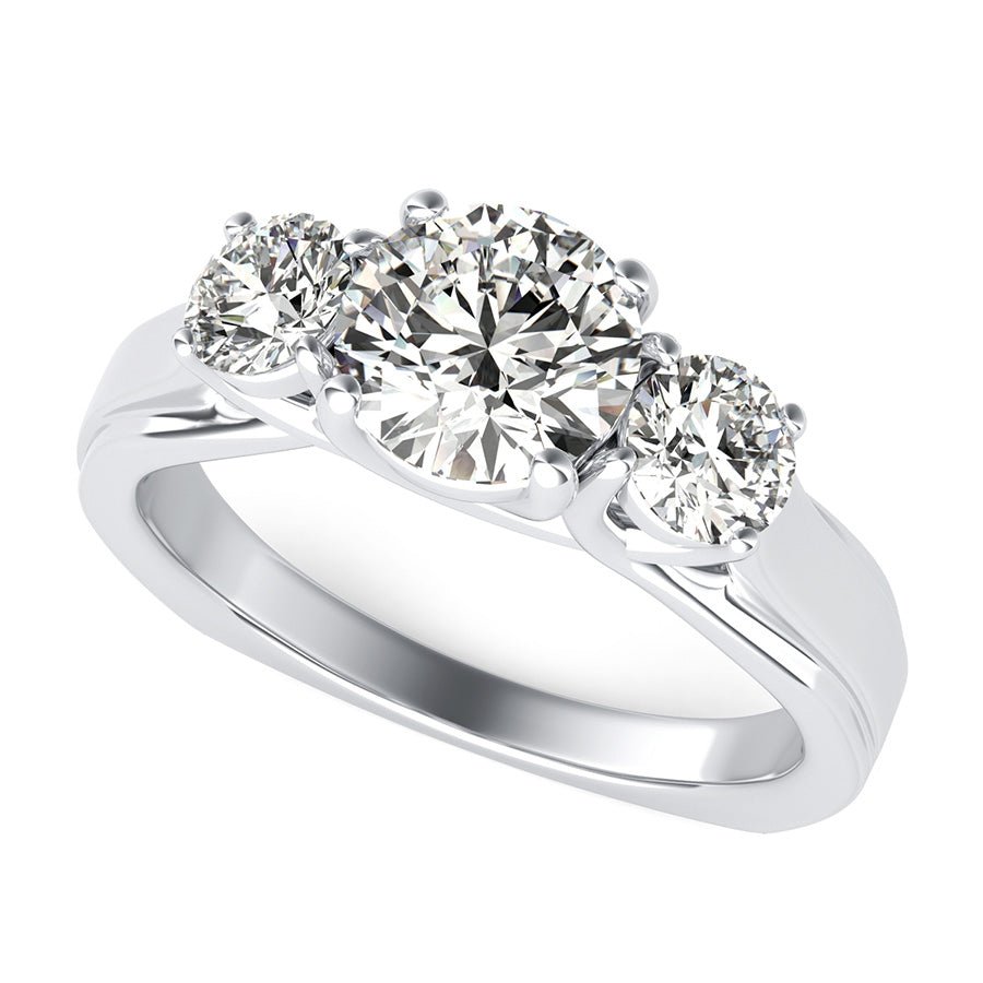 Three Stone Trellis Engagement Ring With Square Shank - Jewelry Exchange Center