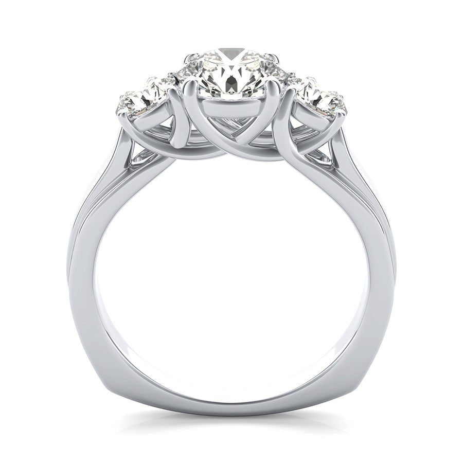 Three Stone Trellis Engagement Ring With Square Shank - Jewelry Exchange Center