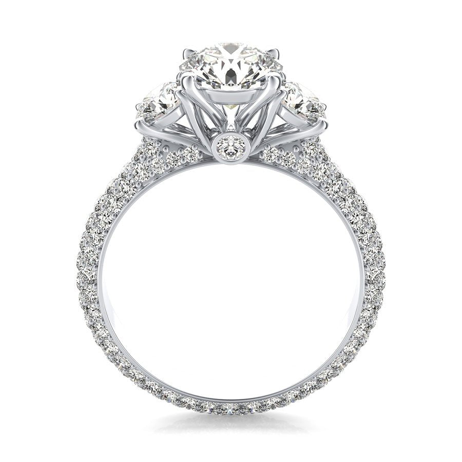 Yiara Three Stone Engagement Ring With Eternity Micro - Pave Shank - Jewelry Exchange Center