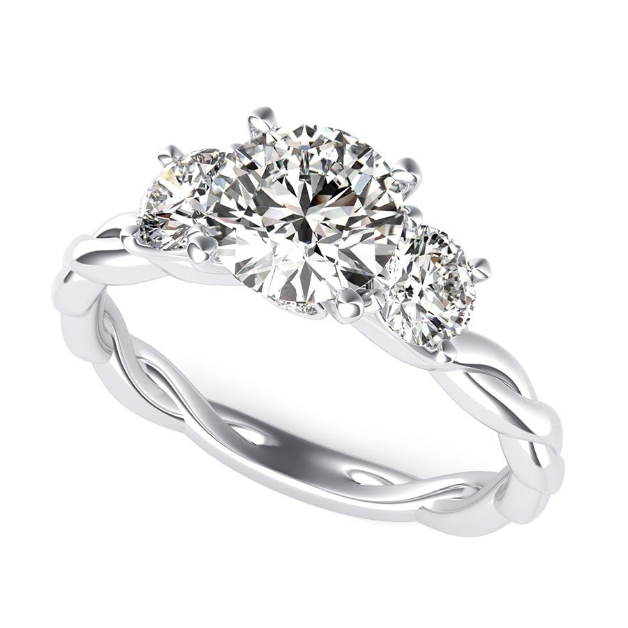 Yiara Three Stone Engagement Ring With Twisted Marcela Shank - Jewelry Exchange Center