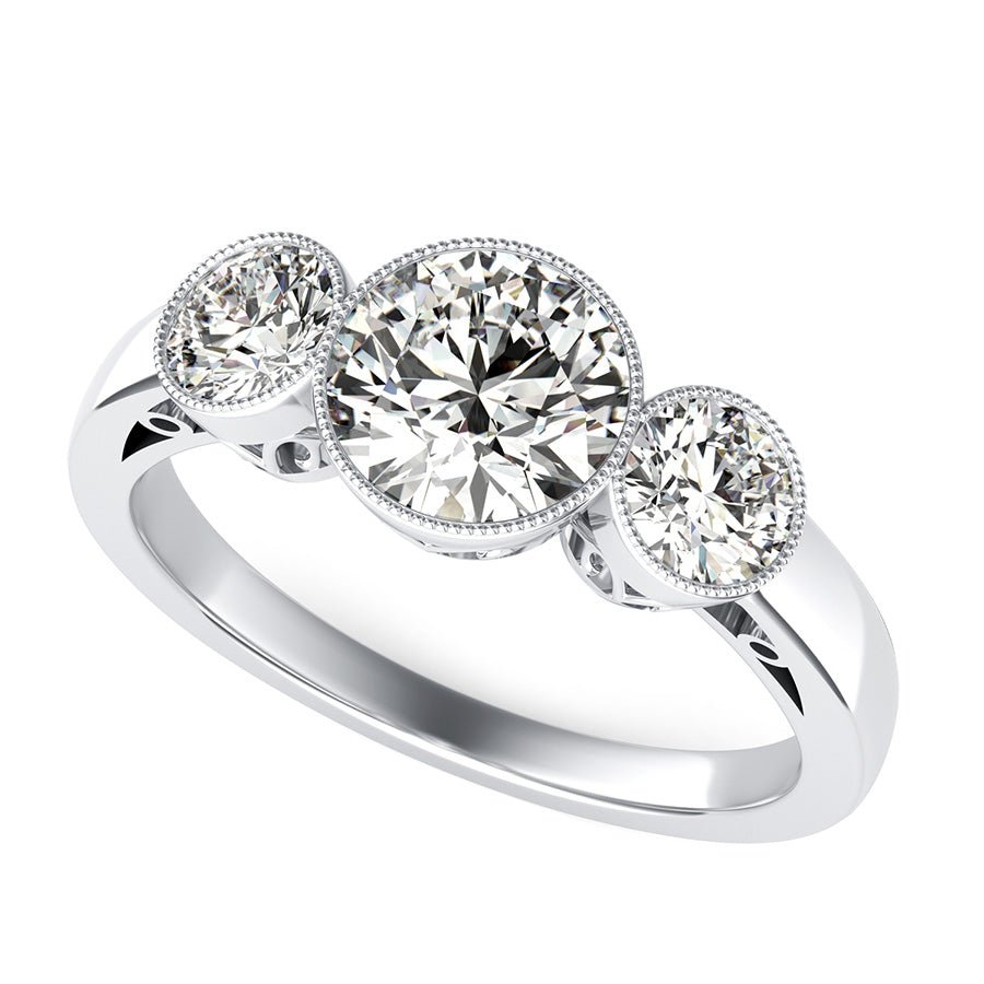 Milgrain Bezel Three Stone Engagement Ring - Jewelry Exchange Center