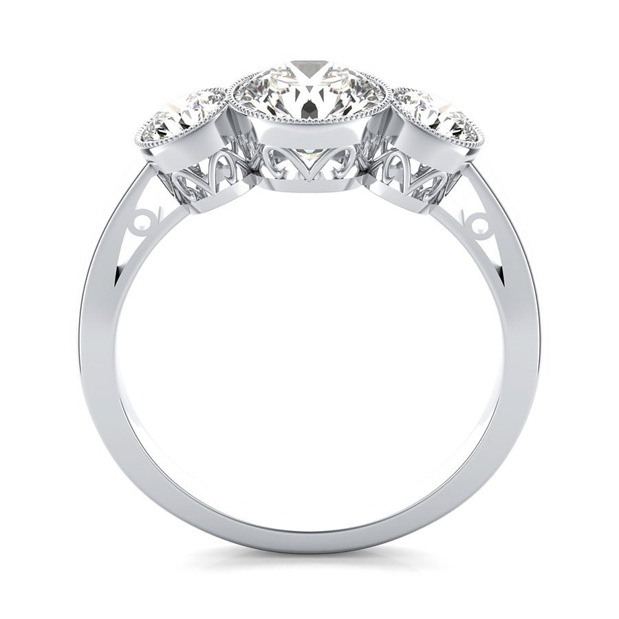 Milgrain Bezel Three Stone Engagement Ring - Jewelry Exchange Center