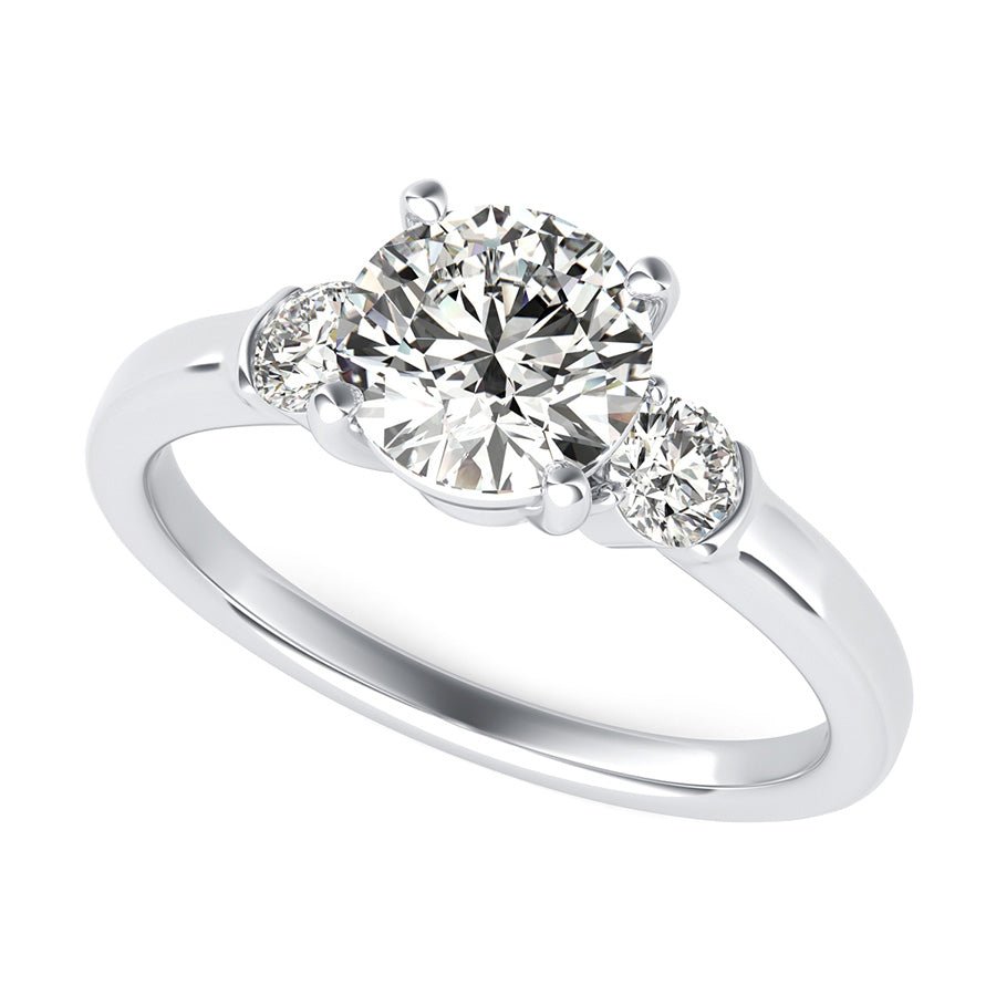 Three Stone Engagement Ring With Half Bezel Side Stones - Jewelry Exchange Center