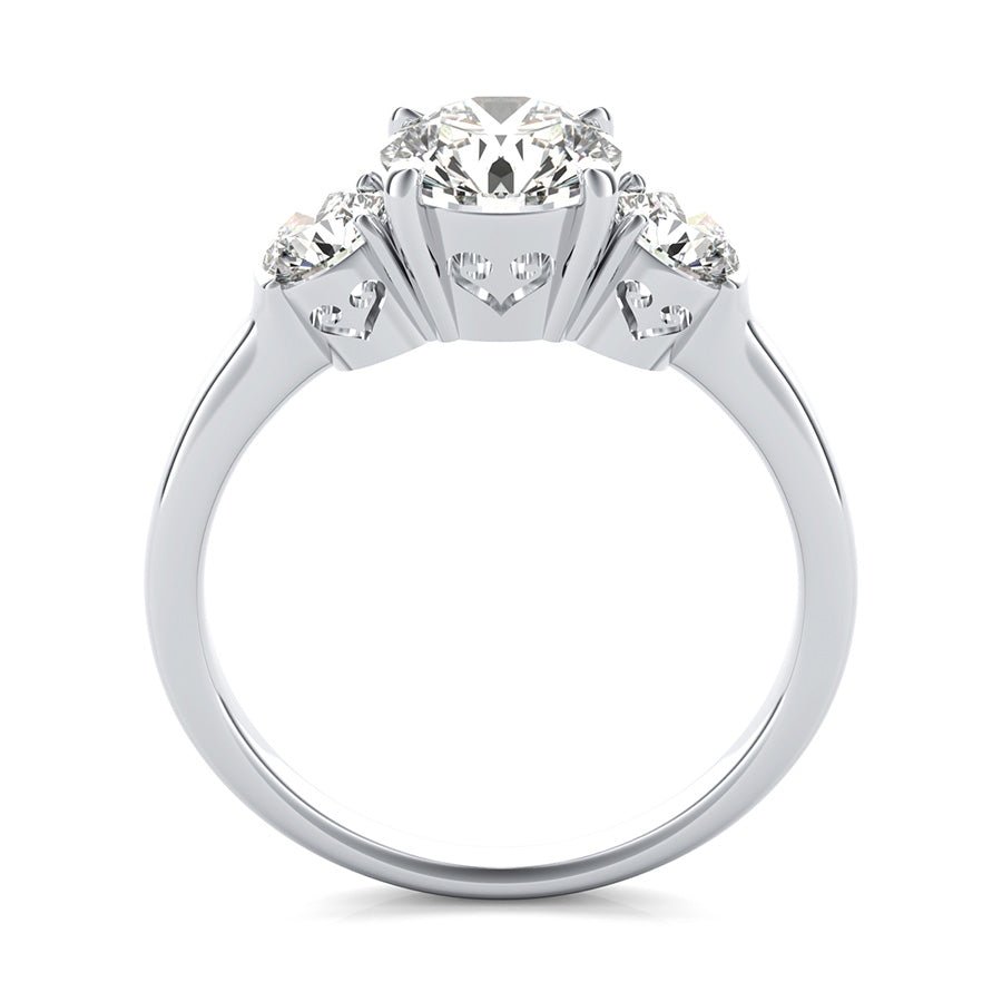 Three Stone Engagement Ring With Engraved Heart Basket - Jewelry Exchange Center