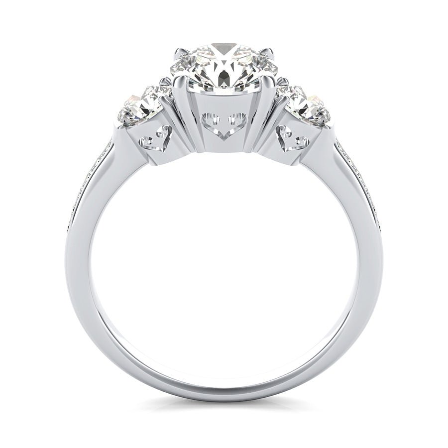 Three Stone Engagement Ring With Heart Basket and Diamond Shank - Jewelry Exchange Center