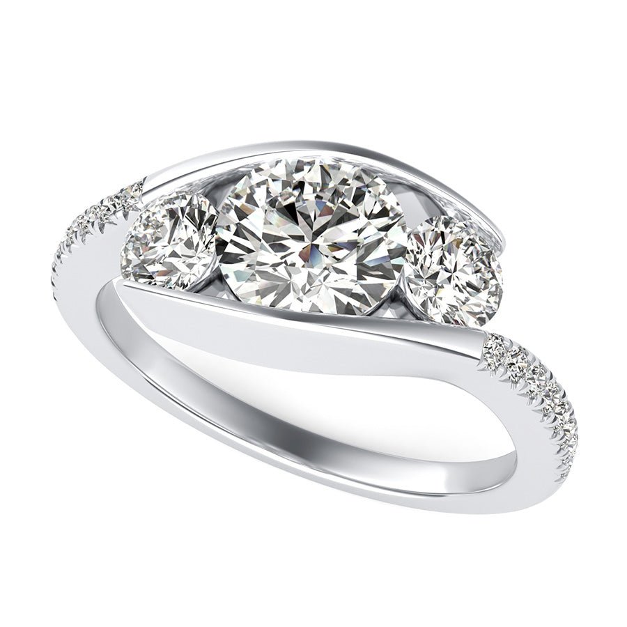 Eluna Tension Set Three Stone Engagement Ring With Accented Side Stones - Jewelry Exchange Center