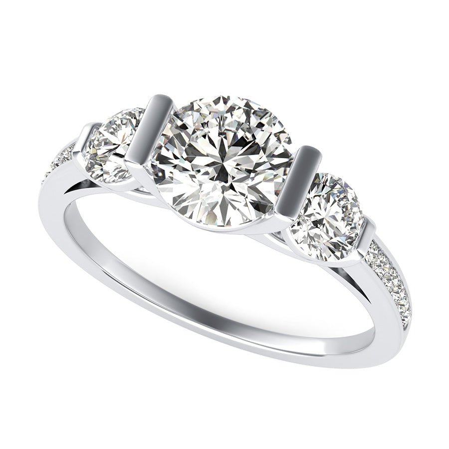 Landora Cathedral Three Stone Engagement Ring With Pave Side Stone - Jewelry Exchange Center
