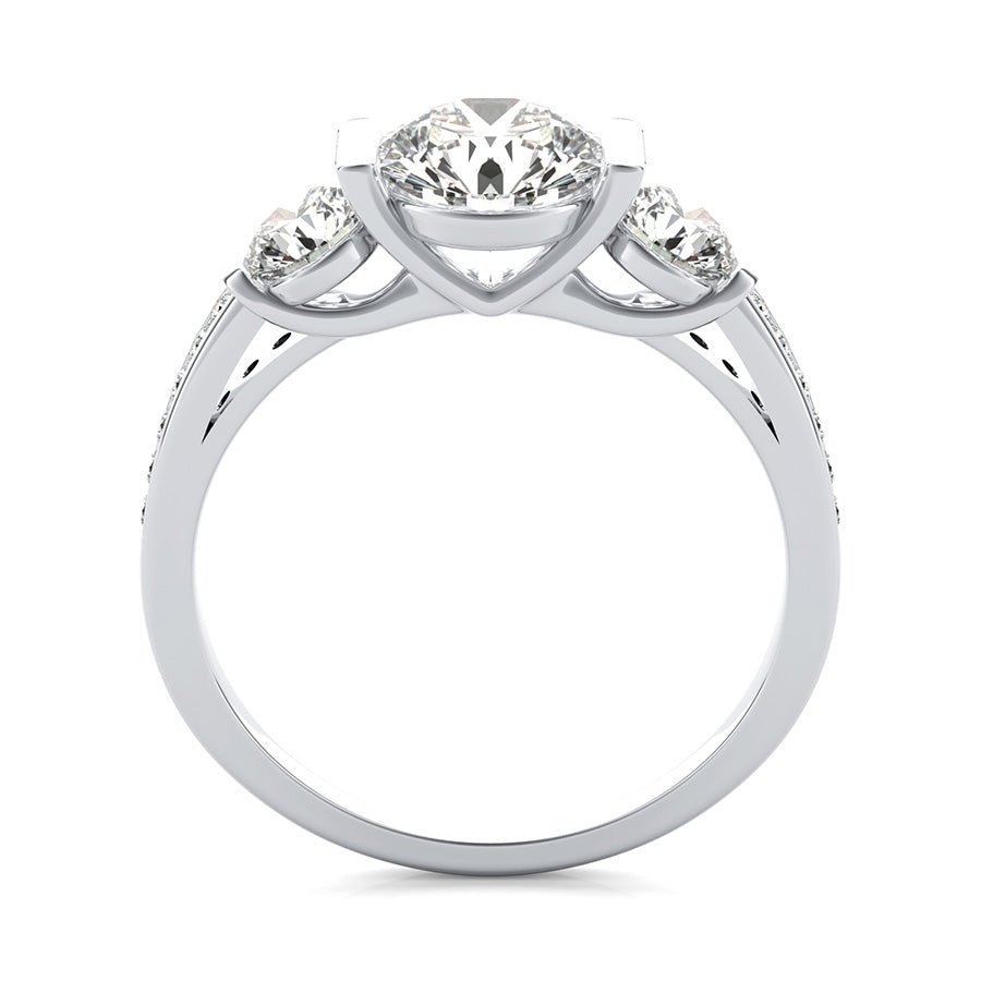 Landora Cathedral Three Stone Engagement Ring With Pave Side Stone - Jewelry Exchange Center
