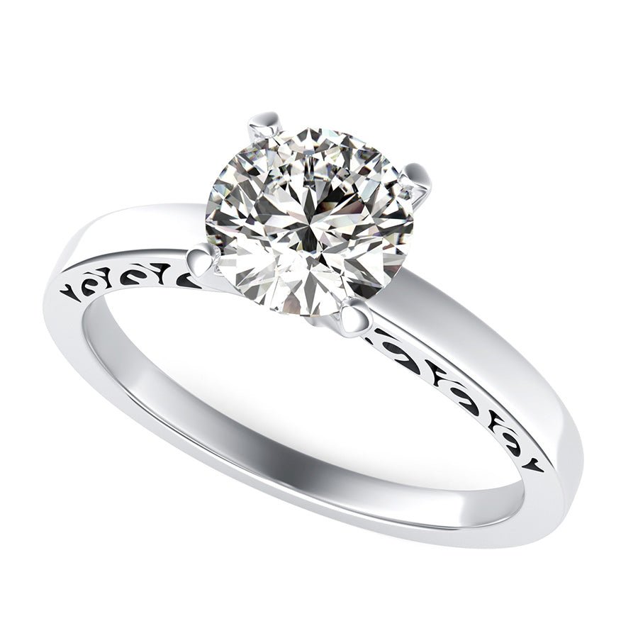 Cut Through Scroll Engraving Solitaire Engagement Ring - Jewelry Exchange Center
