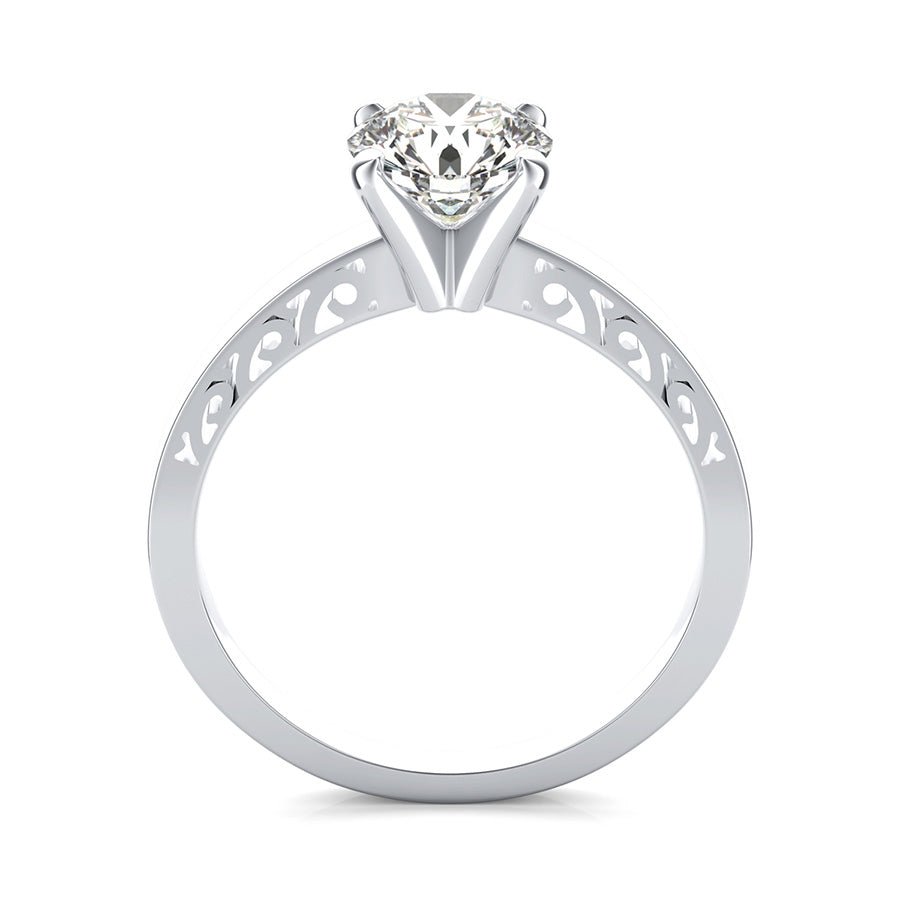 Cut Through Scroll Engraving Solitaire Engagement Ring - Jewelry Exchange Center