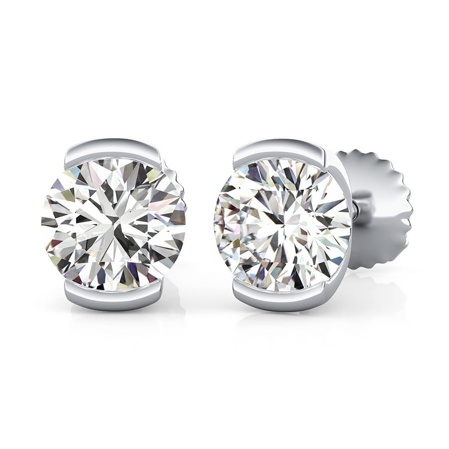 Half Bezel Stud Earrings - Jewelry Exchange Center