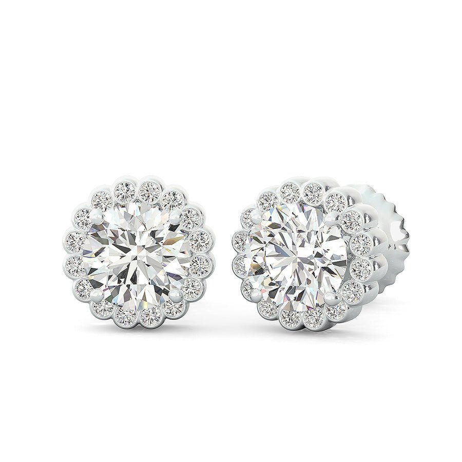 Halo Earrings With Bezel Set Side Stones - Jewelry Exchange Center