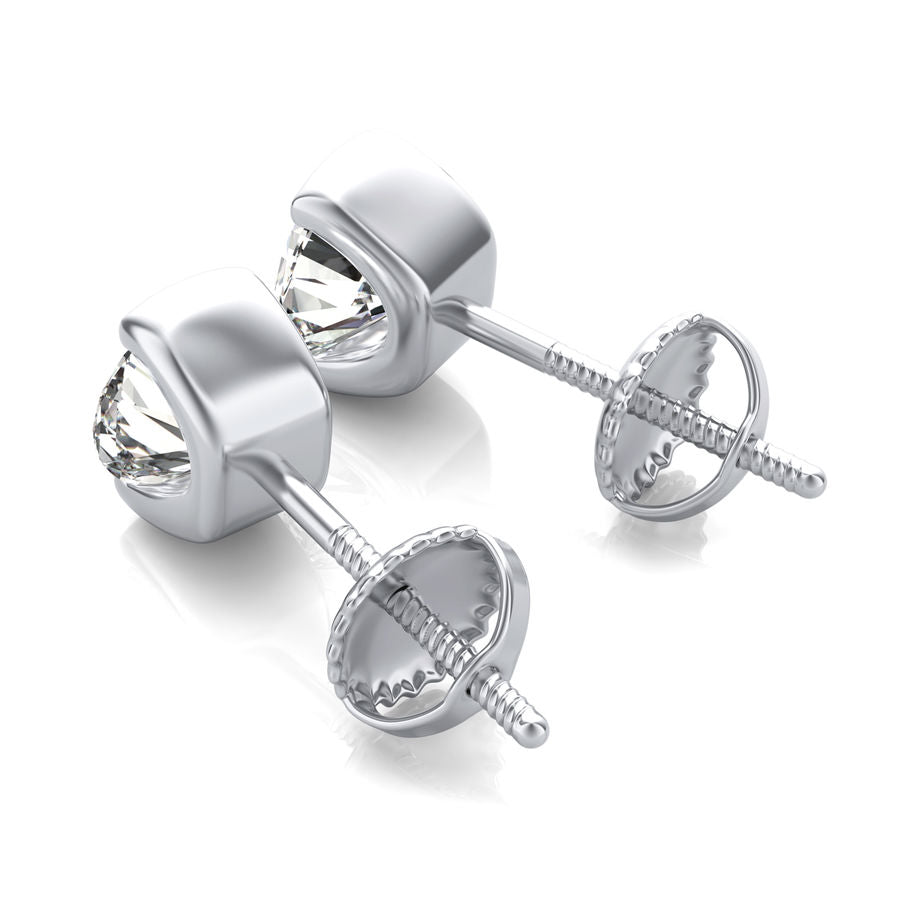 Half Bezel Stud Earrings - Jewelry Exchange Center