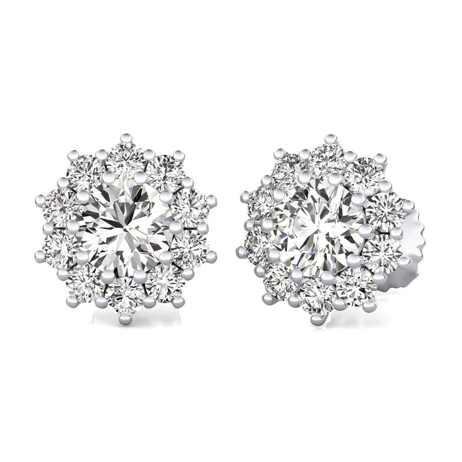 Halo Stud Earrings With Big Side Stone - Jewelry Exchange Center