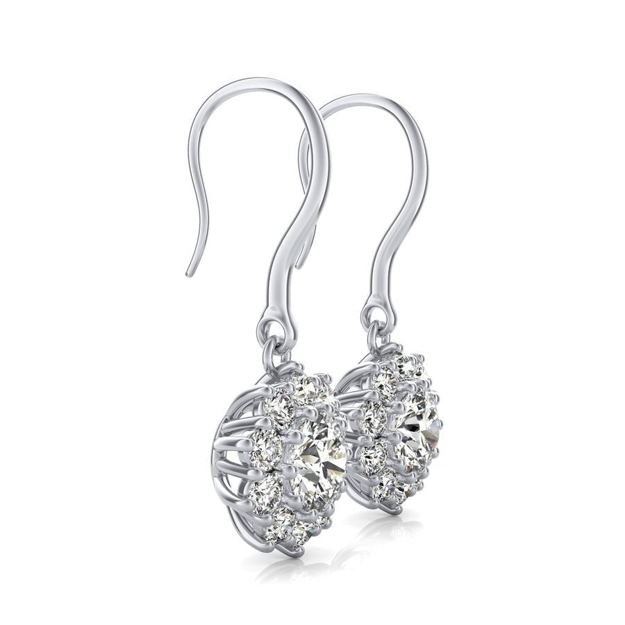 Lever Back Halo Earrings With Big Side Stone - Jewelry Exchange Center