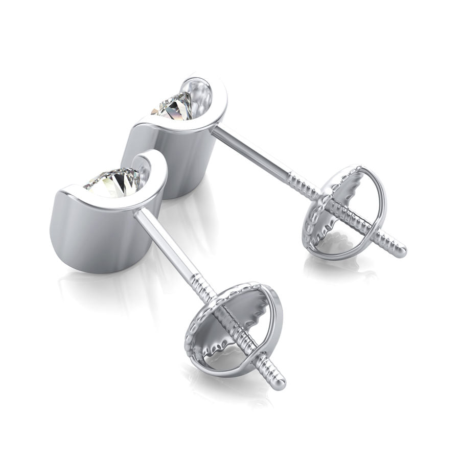 Half Bezel Stud Earrings - Jewelry Exchange Center