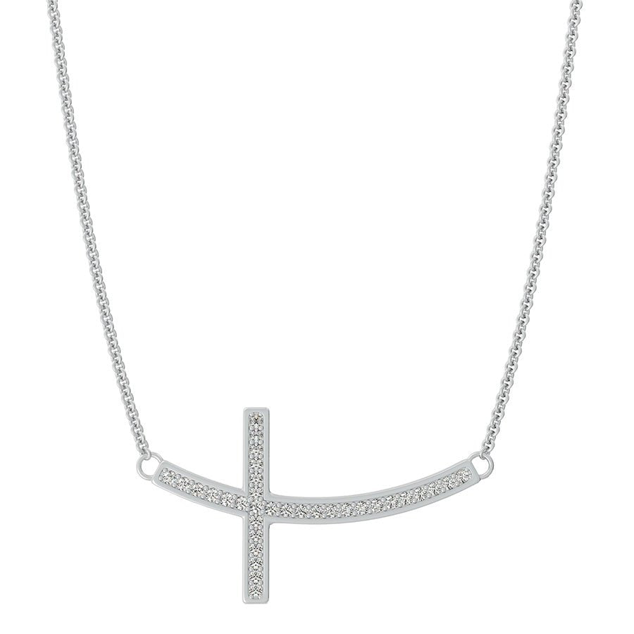 Sideways Cross Pendant With Pave Set Stones - Jewelry Exchange Center