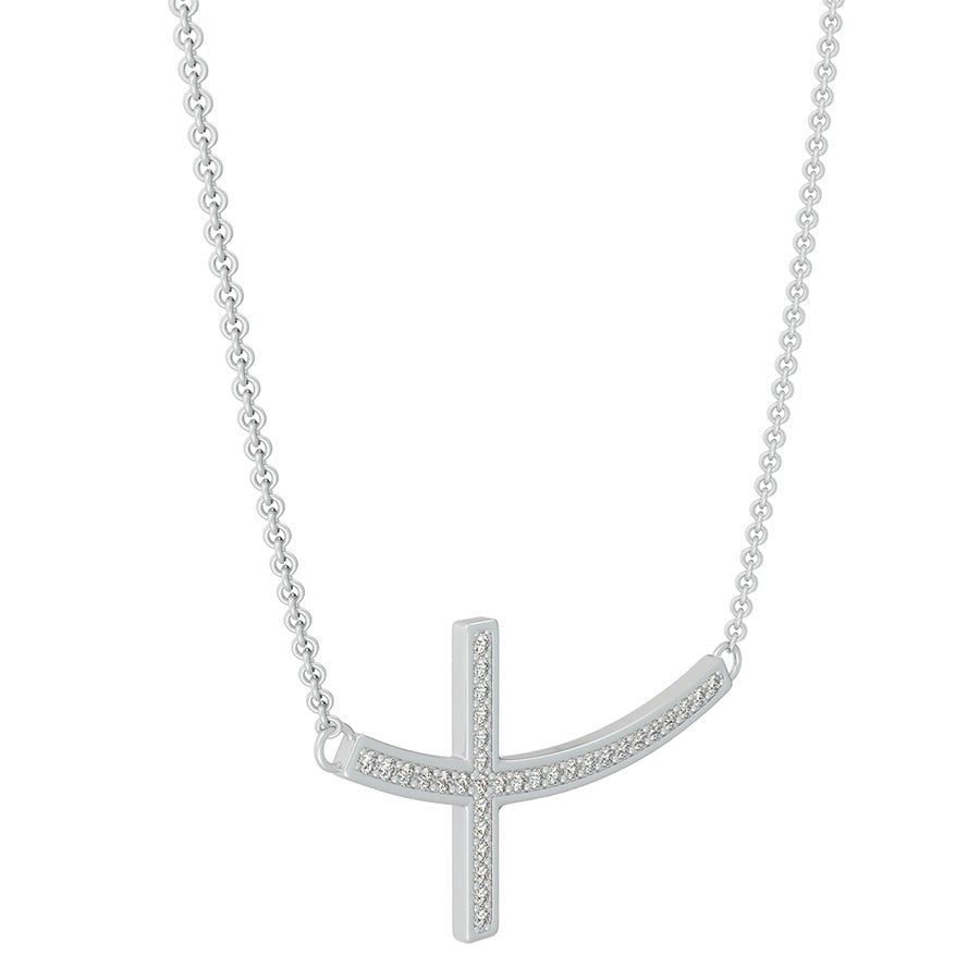 Sideways Cross Pendant With Pave Set Stones - Jewelry Exchange Center