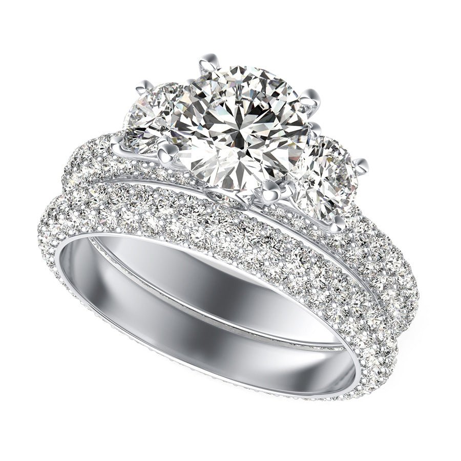 Yiara Three Stone Engagement Set With Eternity Micro - Pave Shank - Jewelry Exchange Center