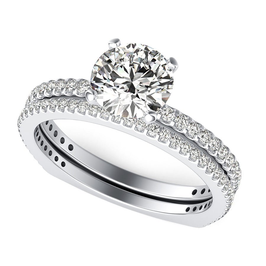 Classic Side Stone Engagement Set With Square Shank - Jewelry Exchange Center