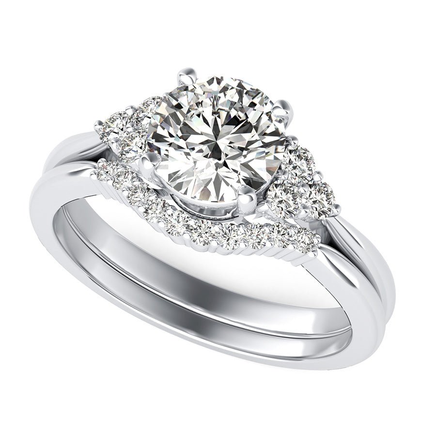 Cluster Triangle Shape Three Stone Engagement Ring With A Matching Band - Jewelry Exchange Center