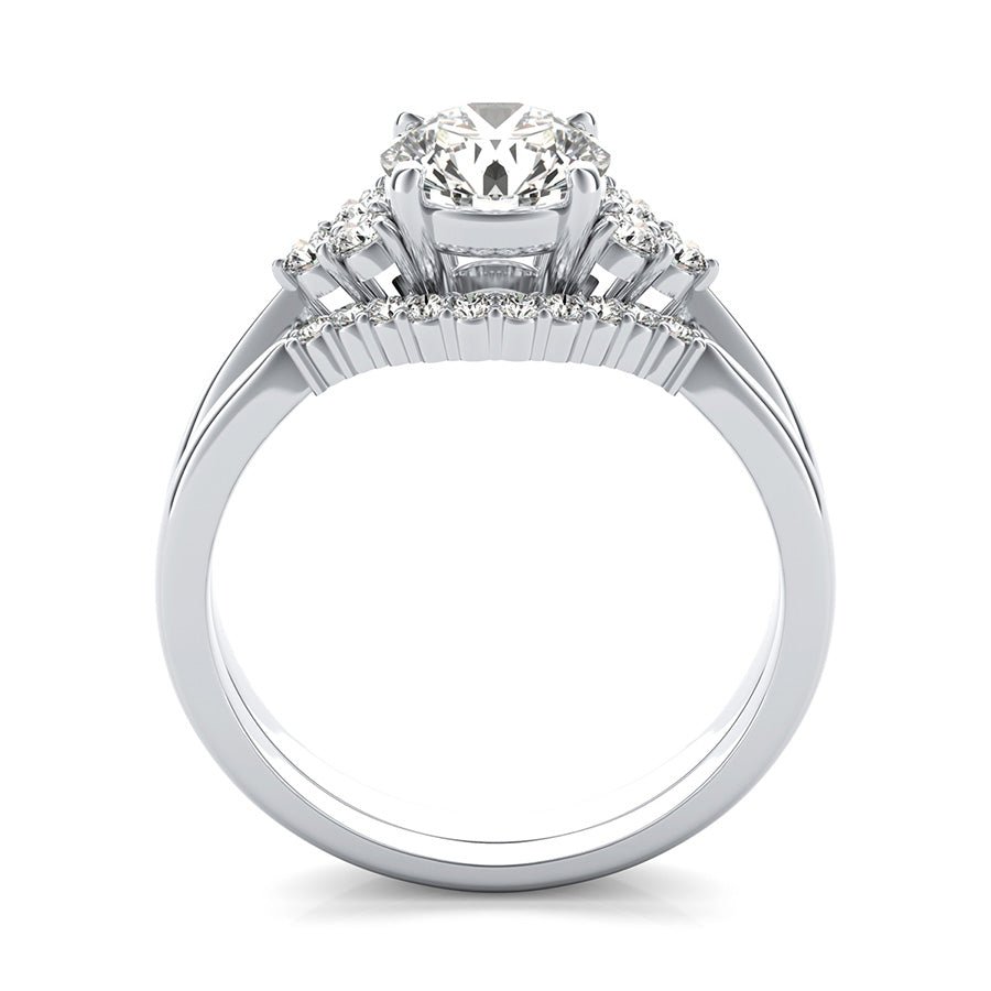 Cluster Triangle Shape Three Stone Engagement Ring With A Matching Band - Jewelry Exchange Center