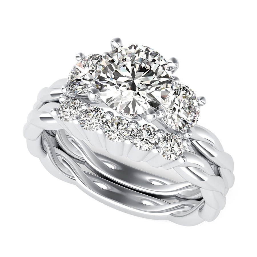 Yiara Three Stone Engagement Ring With Twisted Marcela Shank & Matching Band - Jewelry Exchange Center