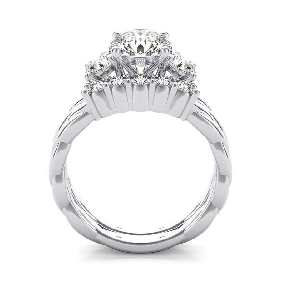 Yiara Three Stone Engagement Ring With Twisted Marcela Shank & Matching Band - Jewelry Exchange Center